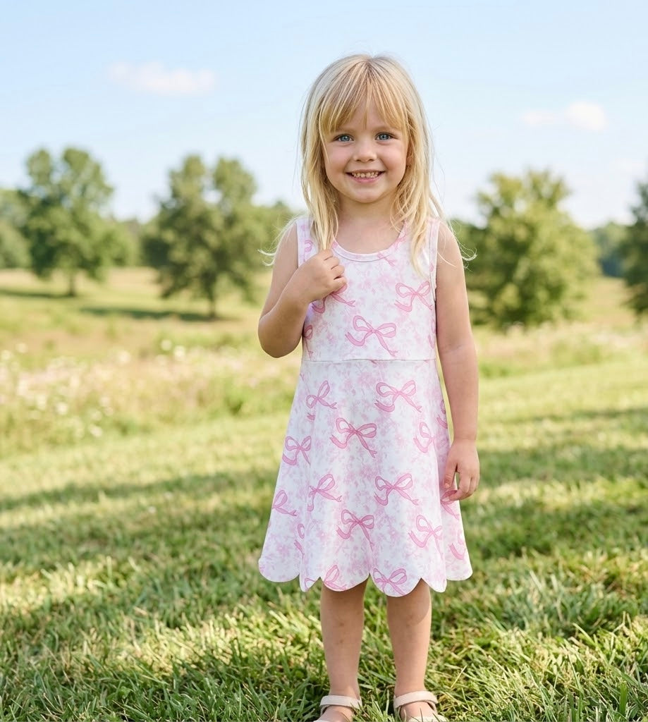 Girls Pink Bows Yoga Dress
